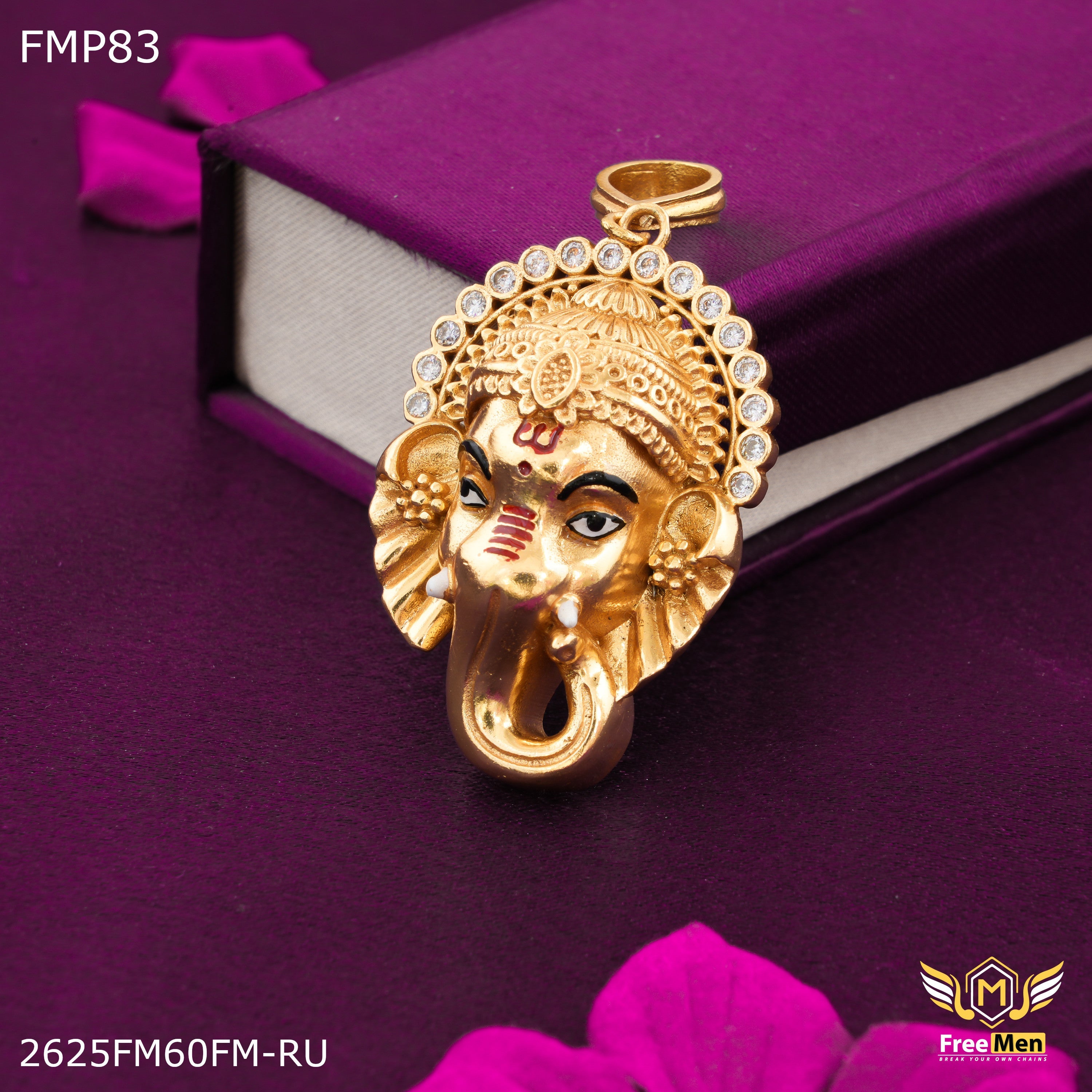 Freemen Ganpati ji Face with AD Pendent for Men - FMP83