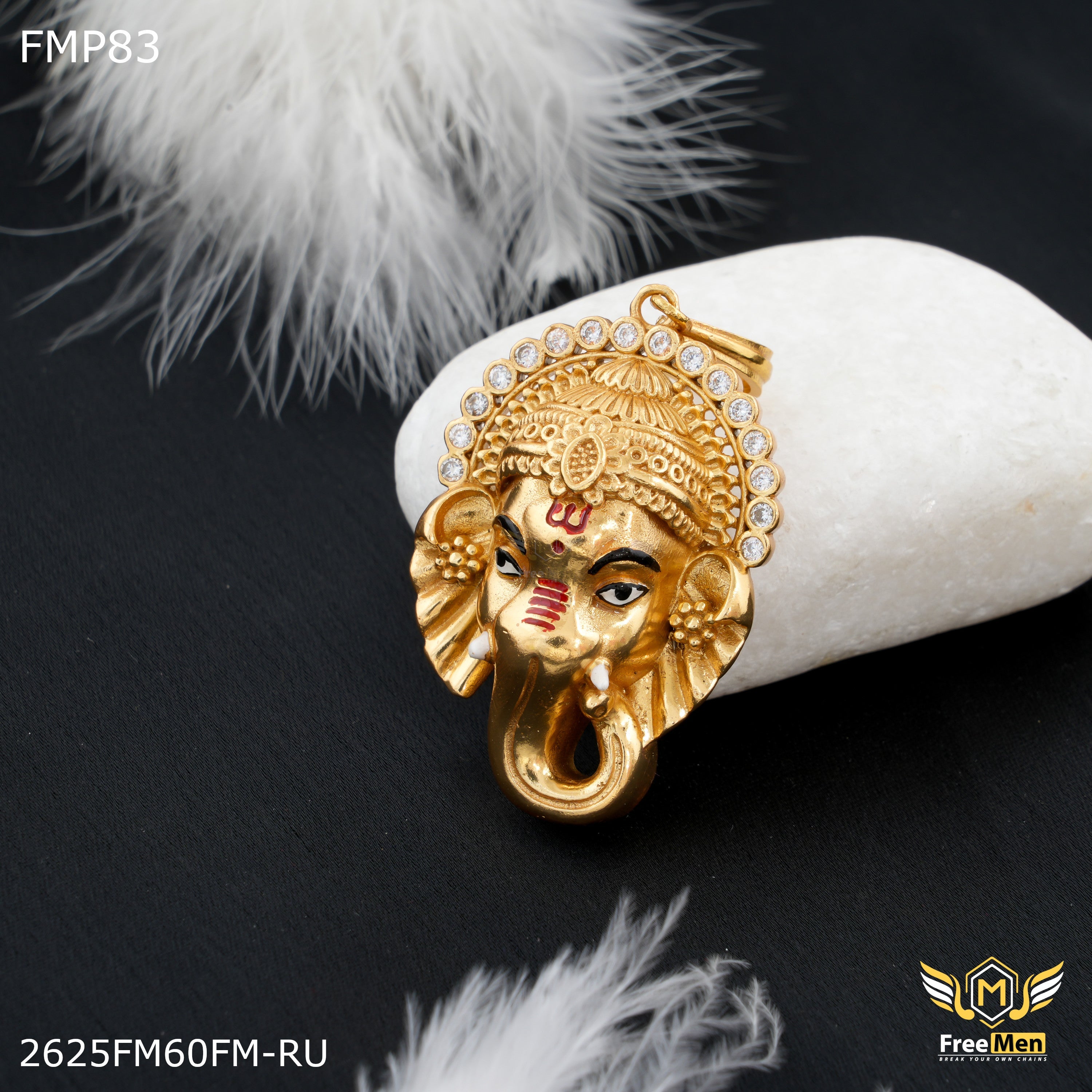Freemen Ganpati ji Face with AD Pendent for Men - FMP83