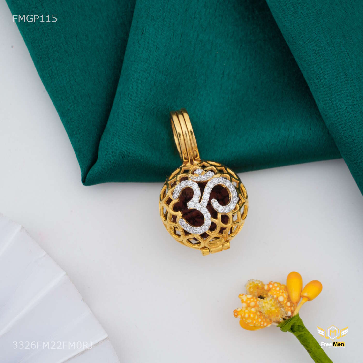 AD OM with Net Ball Rudraksha  Pendent for Men