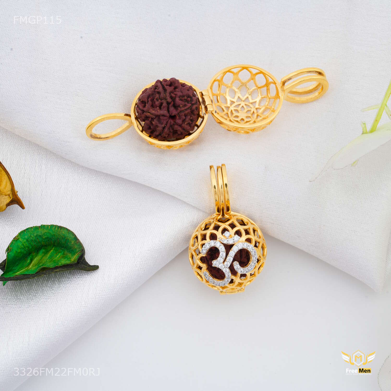 AD OM with Net Ball Rudraksha  Pendent for Men