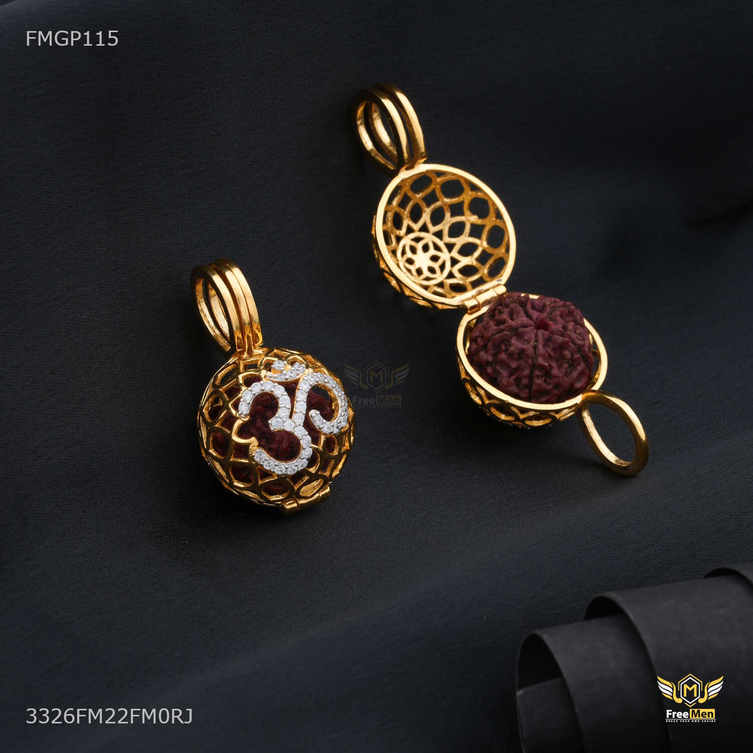 AD OM with Net Ball Rudraksha  Pendent for Men
