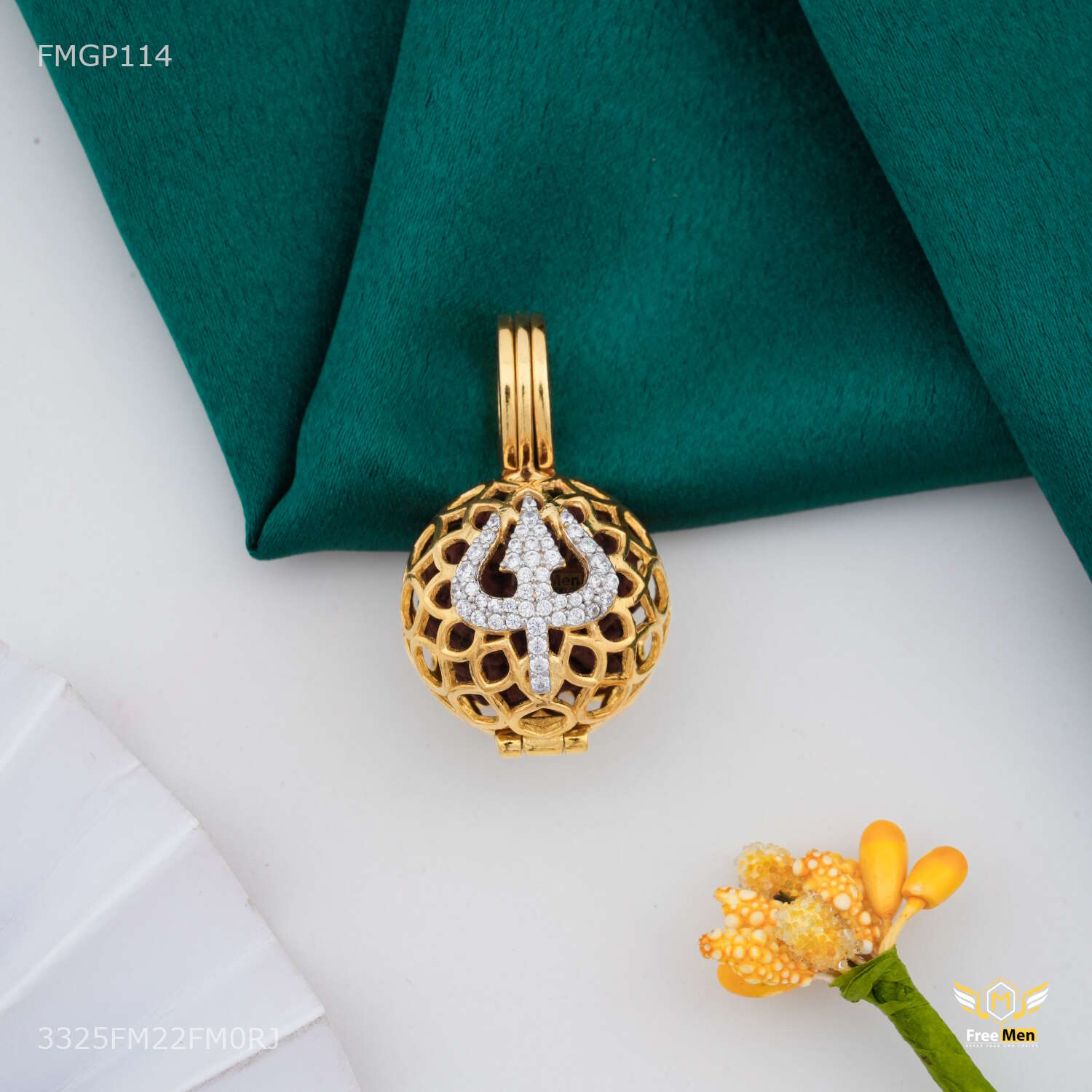 AD Trishul with Net Ball Rudraksha  Pendent for Men 