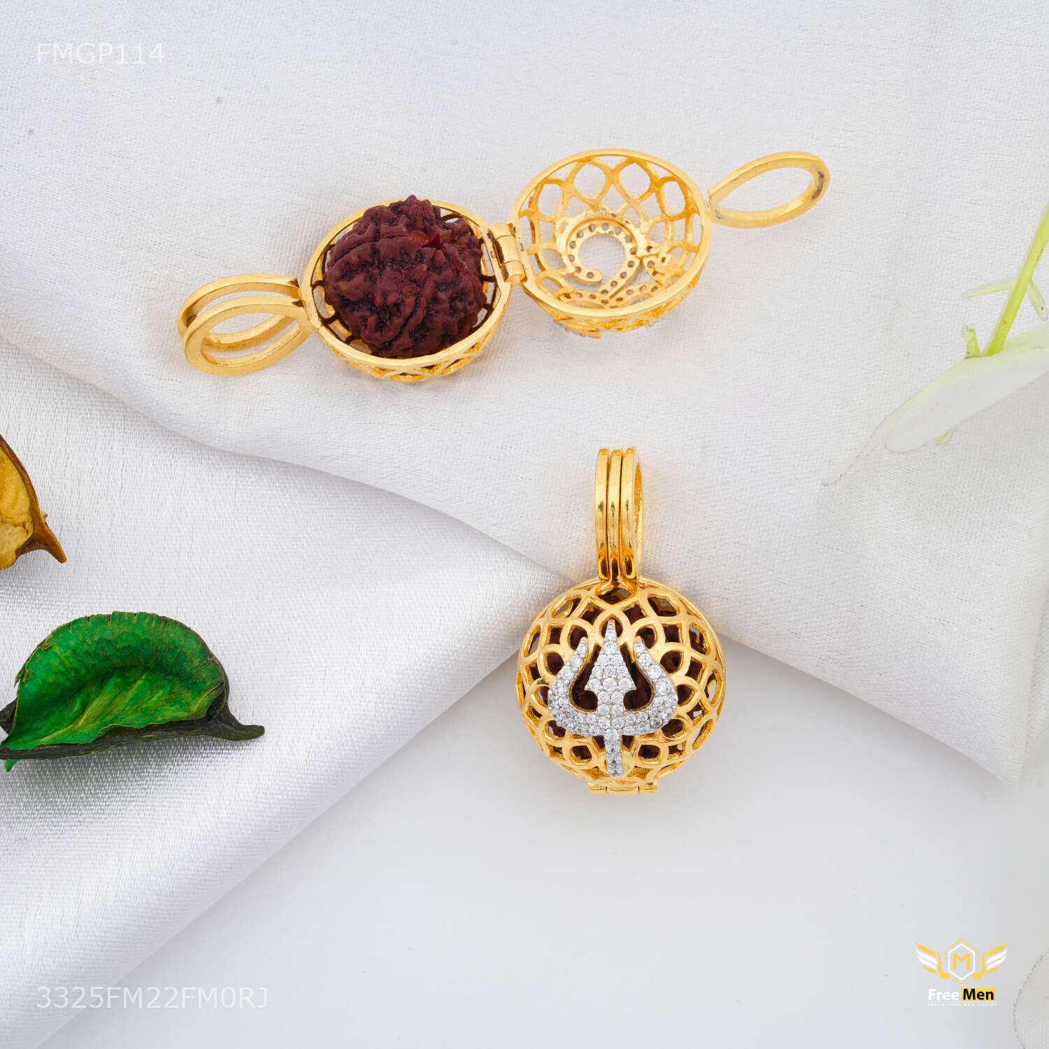 AD Trishul with Net Ball Rudraksha  Pendent for Men 