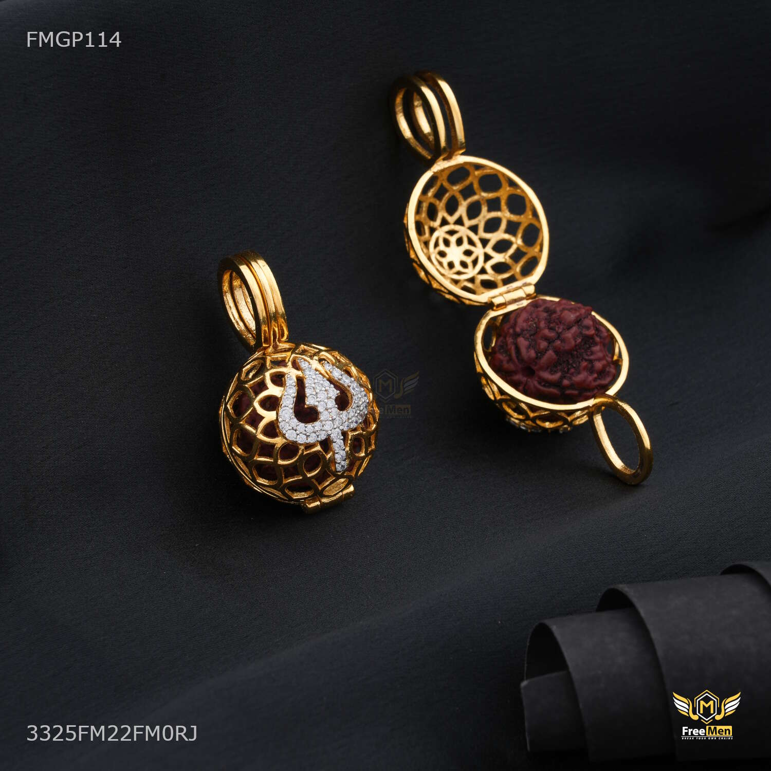 AD Trishul with Net Ball Rudraksha  Pendent for Men 