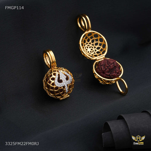 AD Trishul with Net Ball Rudraksha  Pendent for Men 