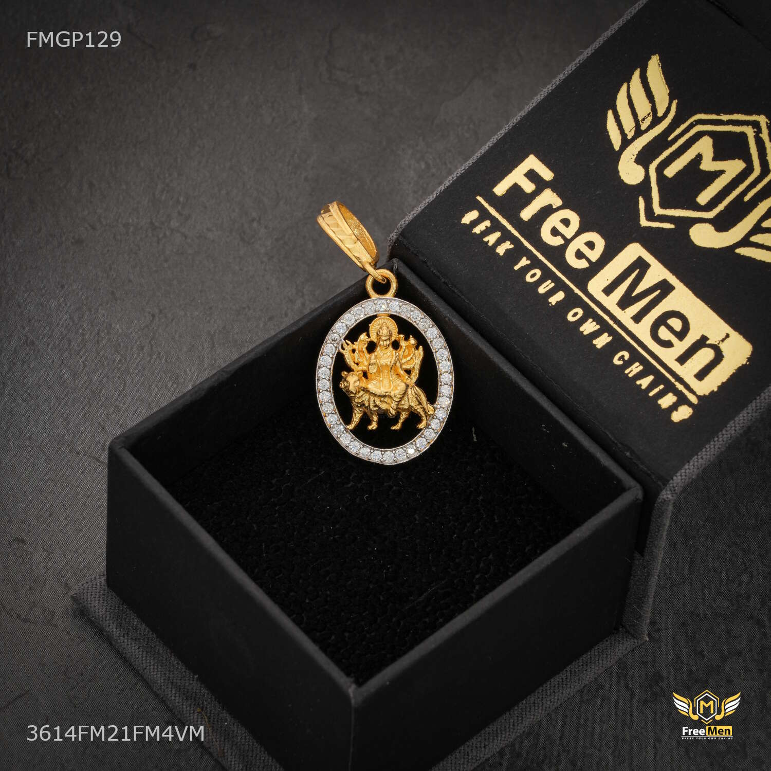 Ambe Maa with Round AD Gold Plated Pendant for Men