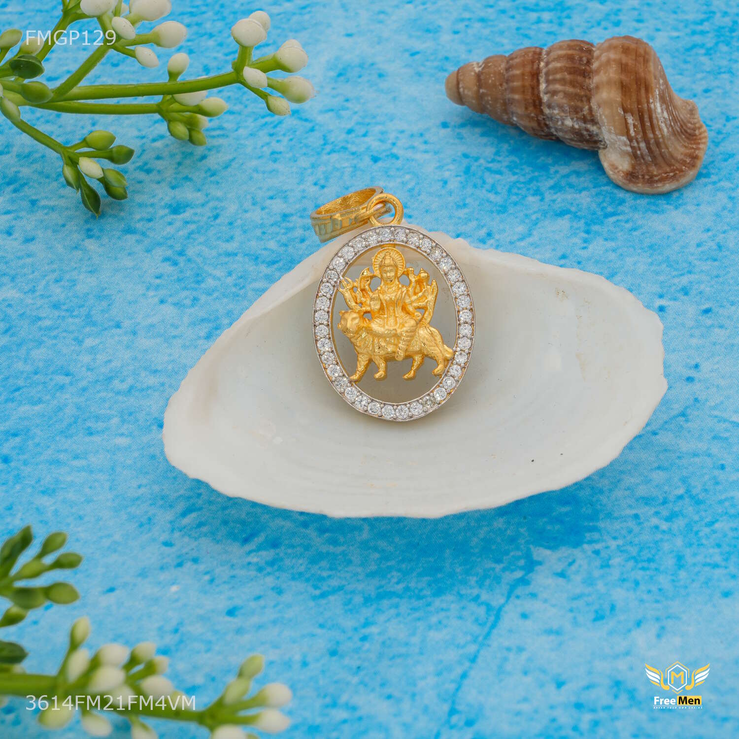 Ambe Maa with Round AD Gold Plated Pendant for Men