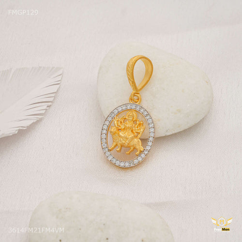 Ambe Maa with Round AD Gold Plated Pendant for Men
