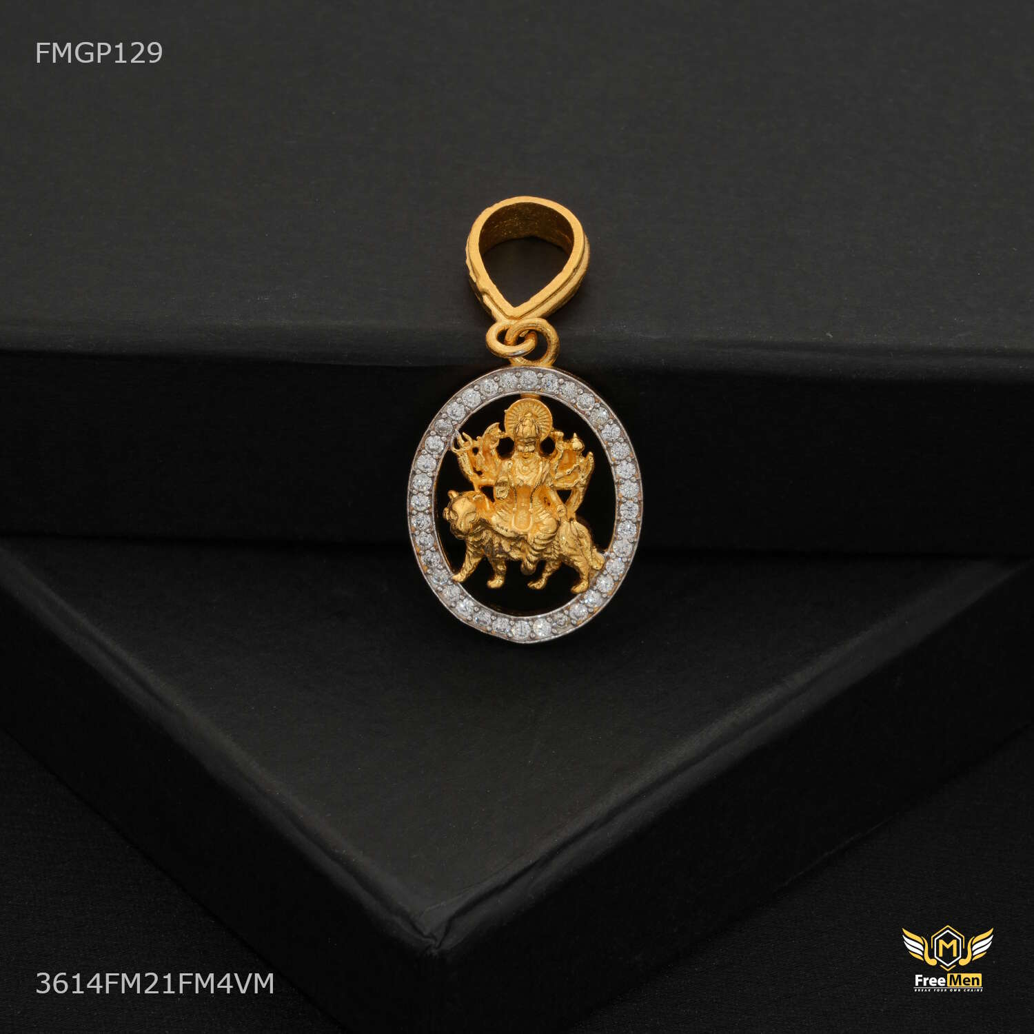 Ambe Maa with Round AD Gold Plated Pendant for Men