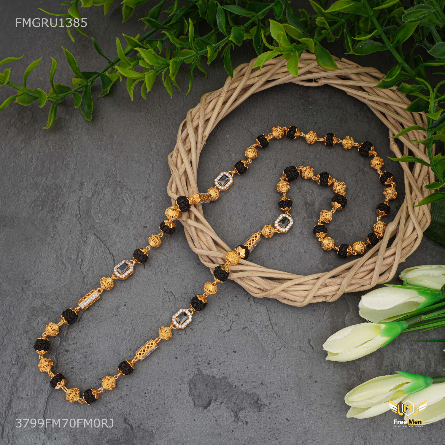 Classic Black AD Box Shini Rudraksha mala For Men