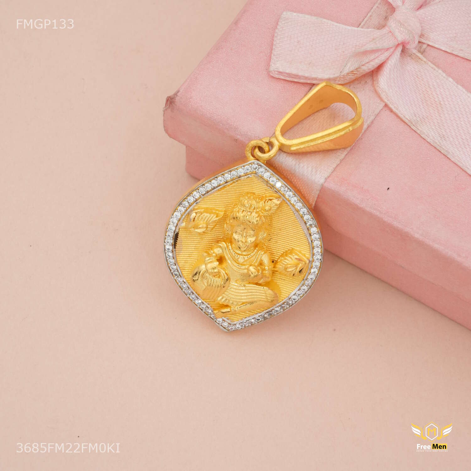 Designer Leaf AD with Krishna Ji Gold Plated Pendant for Men