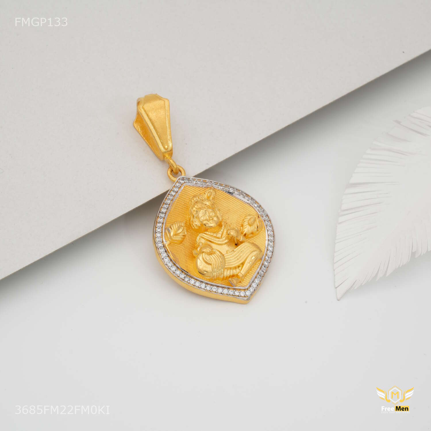 Designer Leaf AD with Krishna Ji Gold Plated Pendant for Men