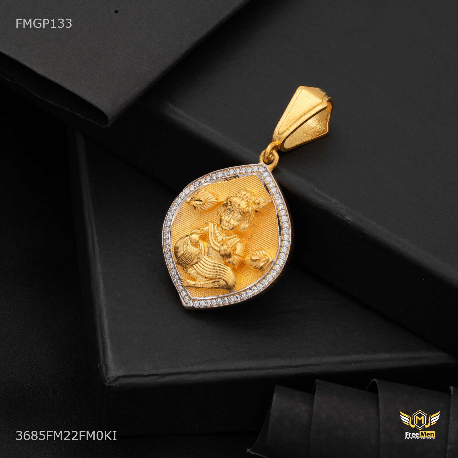 Designer Leaf AD with Krishna Ji Gold Plated Pendant for Men