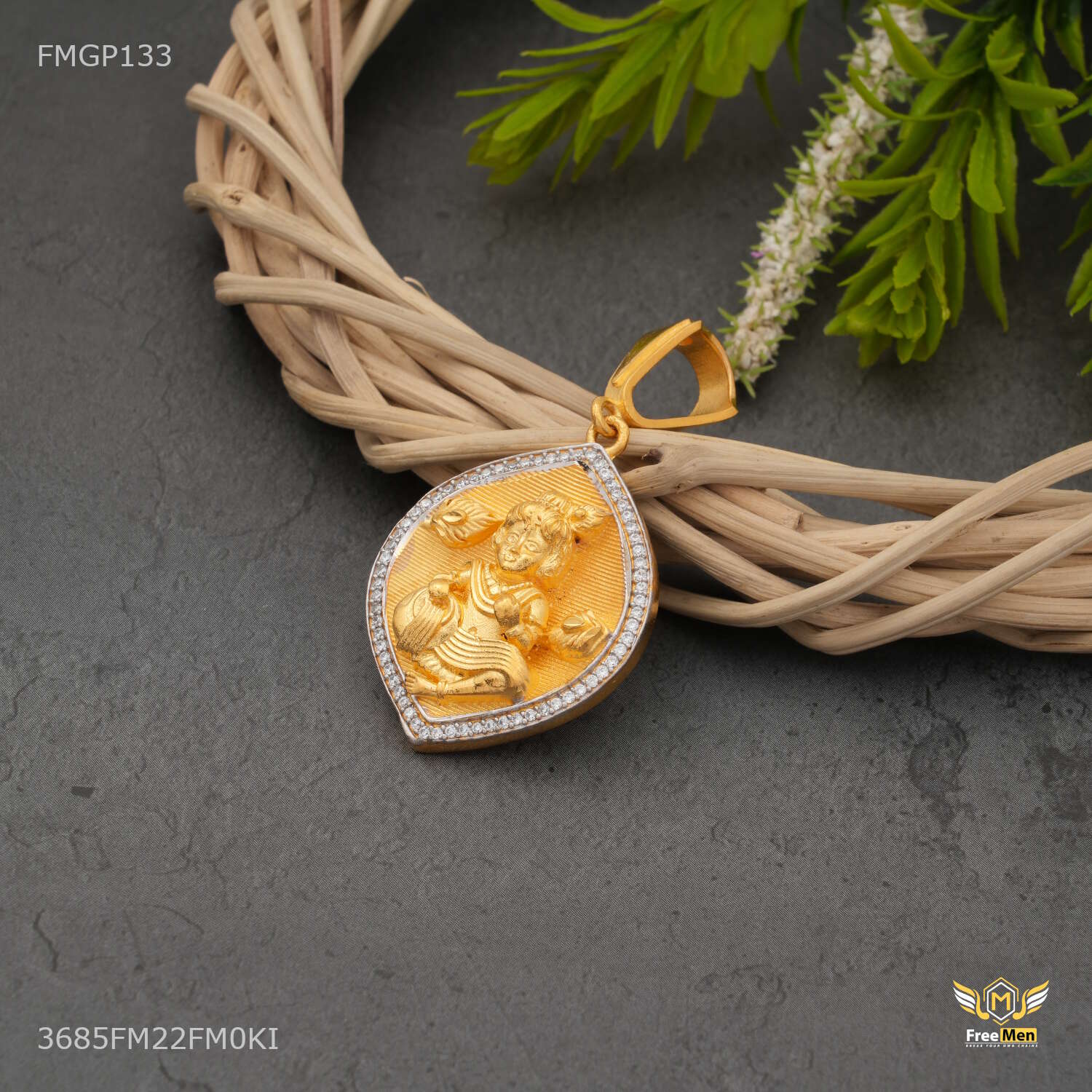 Designer Leaf AD with Krishna Ji Gold Plated Pendant for Men