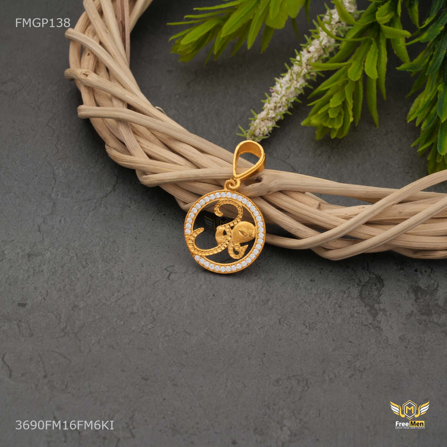 Designer Round with OM AD Gold Plated Pendant for Men 