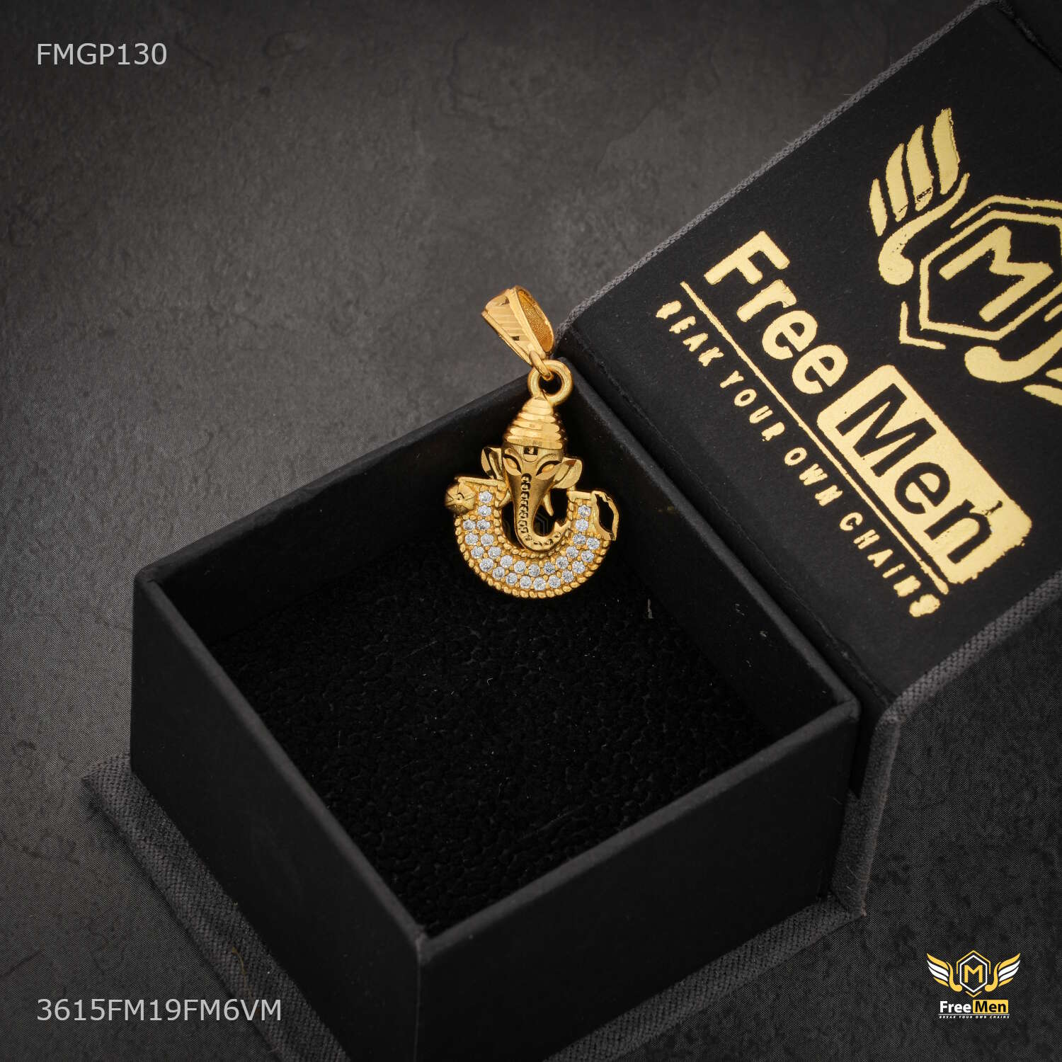 Ganpati ji Face with AD Gold Plated Pendant for Men 