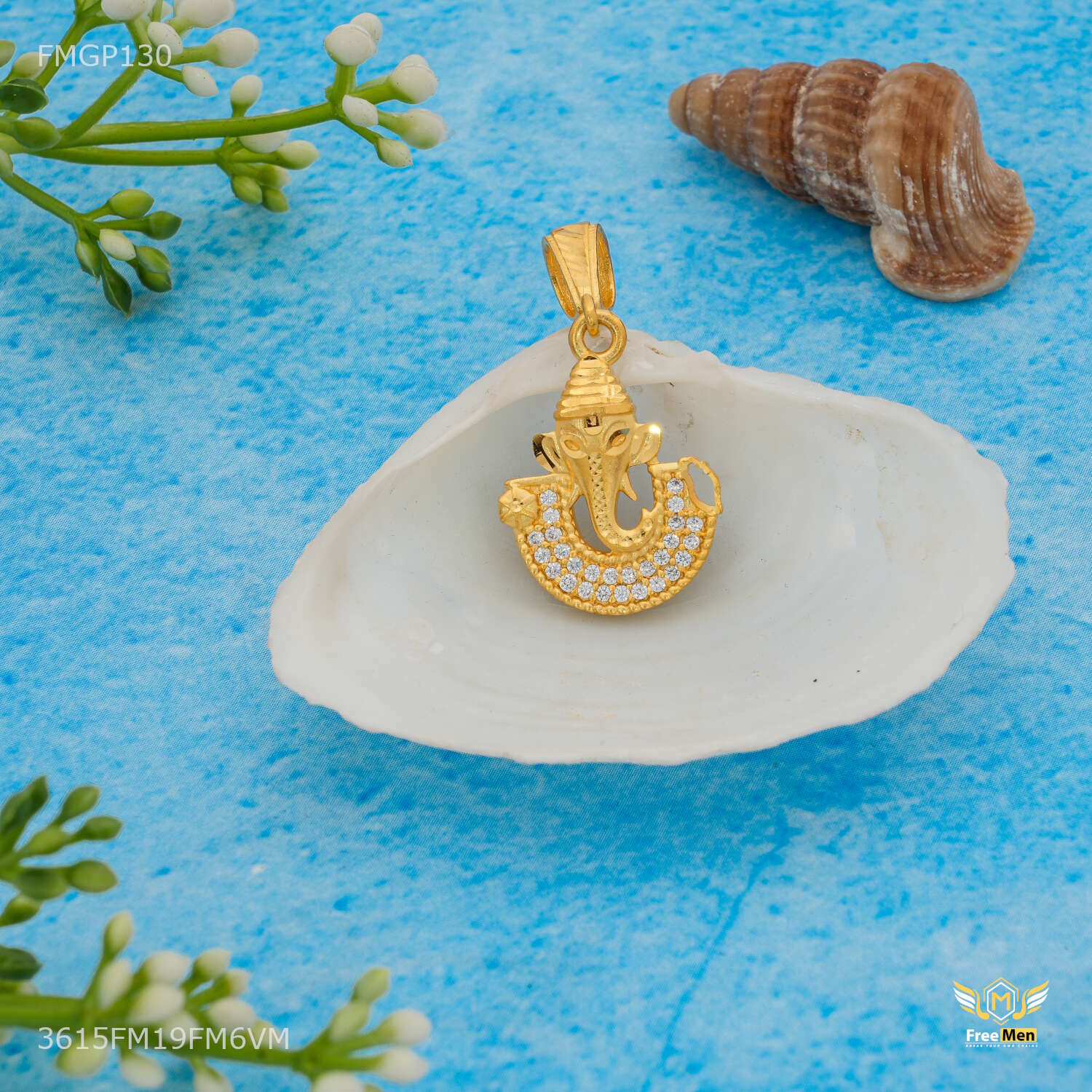 Ganpati ji Face with AD Gold Plated Pendant for Men 