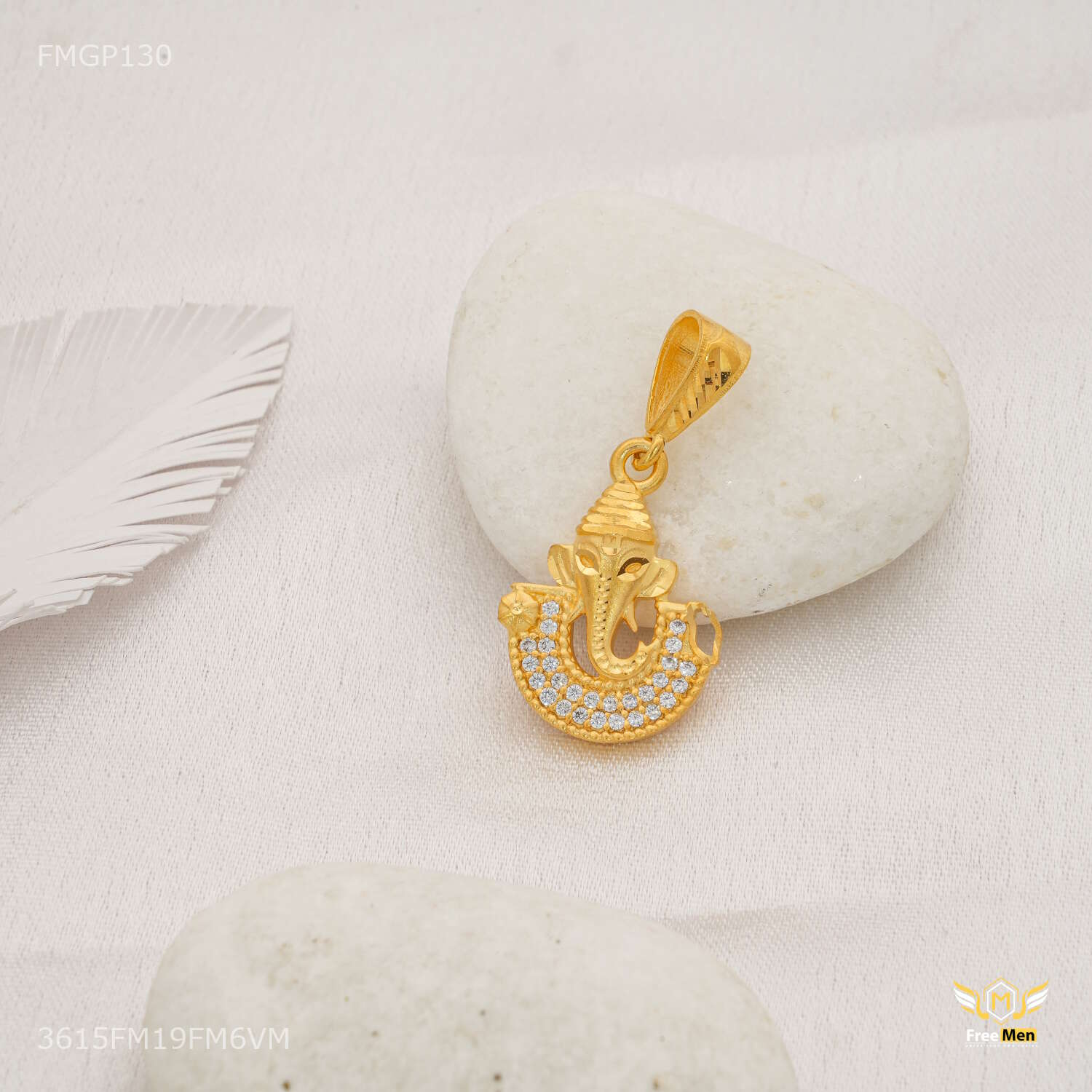 Ganpati ji Face with AD Gold Plated Pendant for Men 