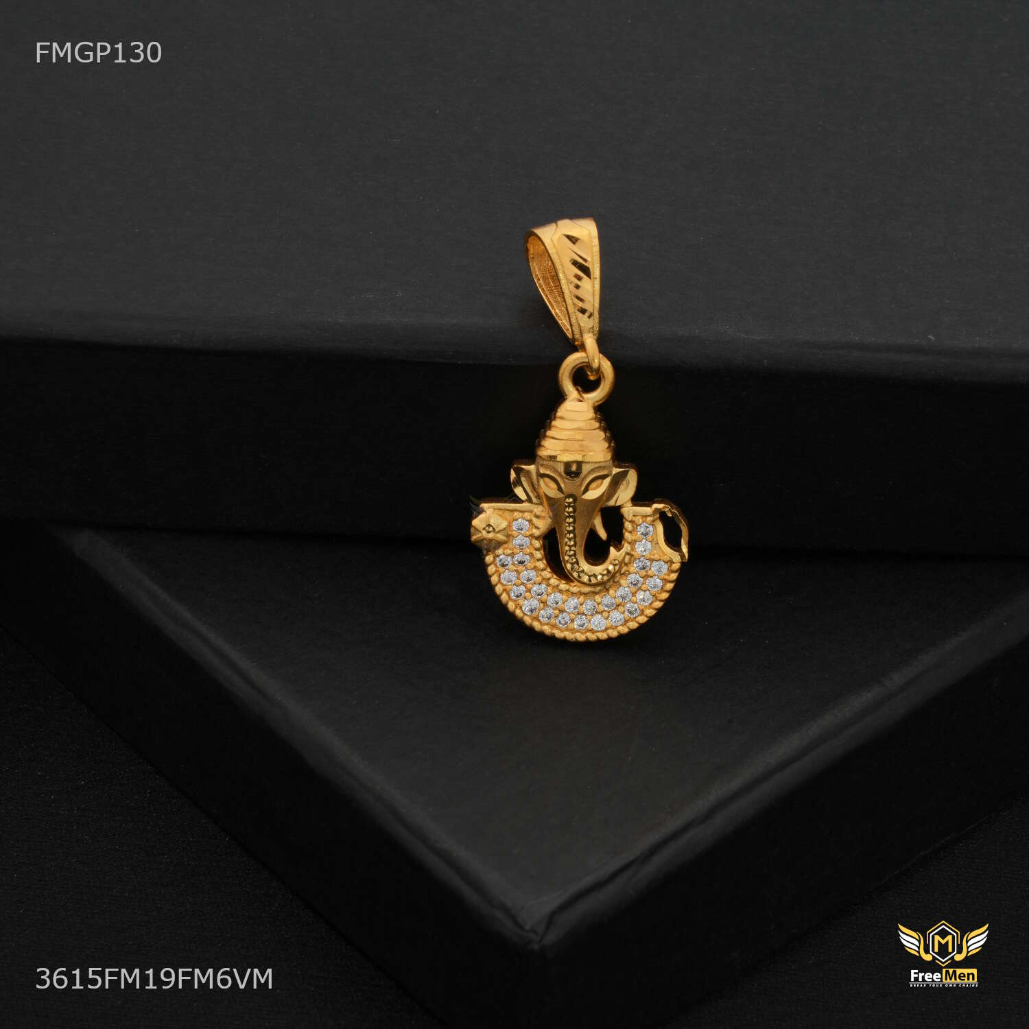 Ganpati ji Face with AD Gold Plated Pendant for Men 