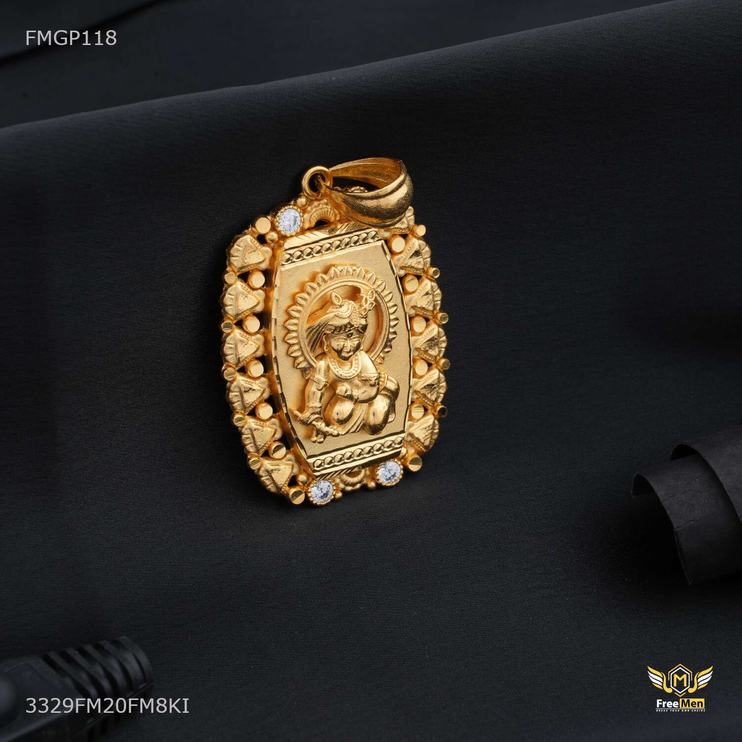 Lord Krishna ji Squar Box Gold Plated Pendant for Men 