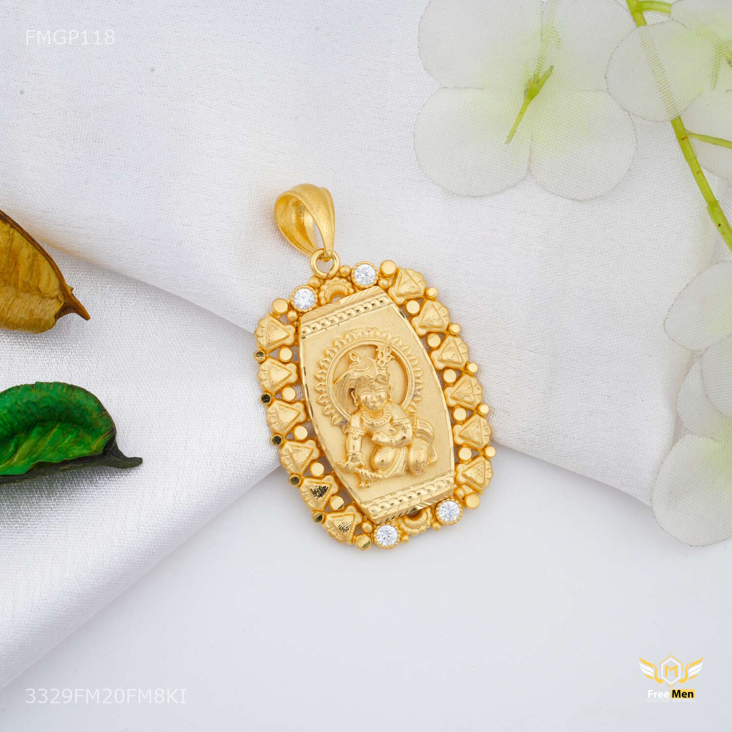 Lord Krishna ji Squar Box Gold Plated Pendant for Men 