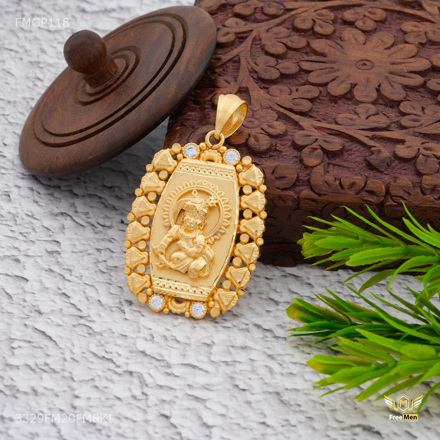 Lord Krishna ji Squar Box Gold Plated Pendant for Men 