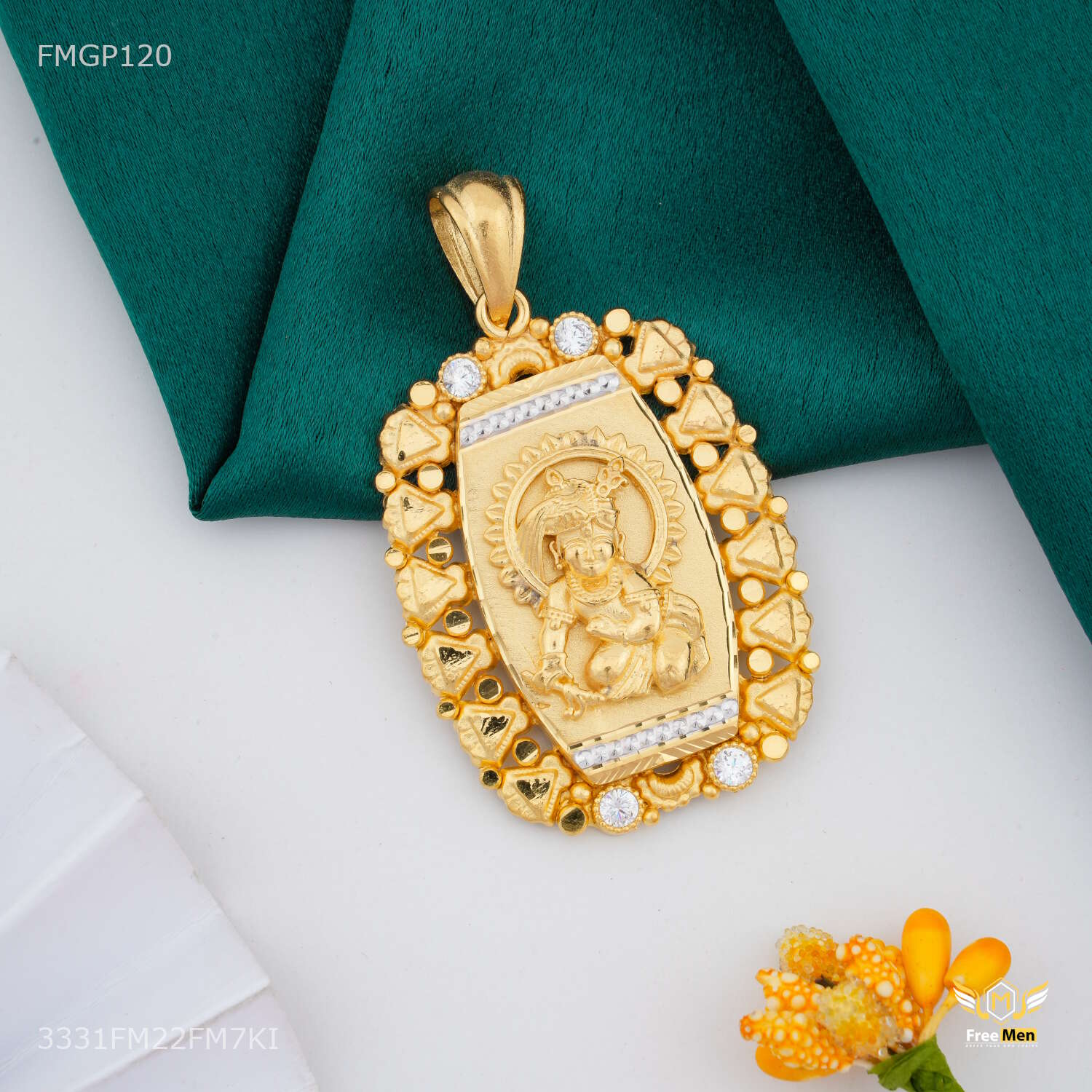 Lord Krishna ji with Rhodium Gold Plated Pendant for Men