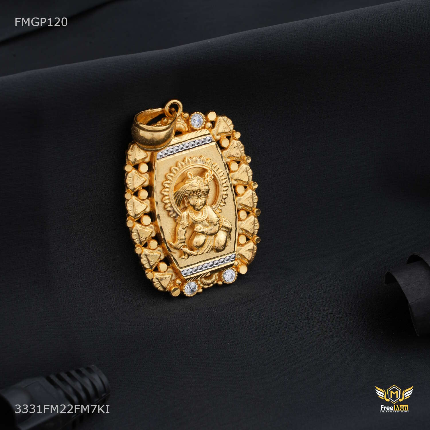 Lord Krishna ji with Rhodium Gold Plated Pendant for Men