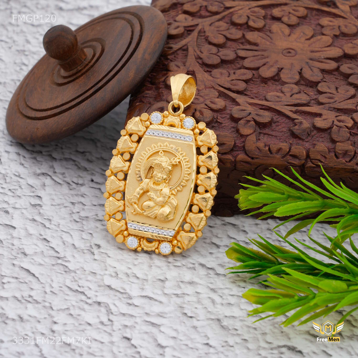 Lord Krishna ji with Rhodium Gold Plated Pendant for Men