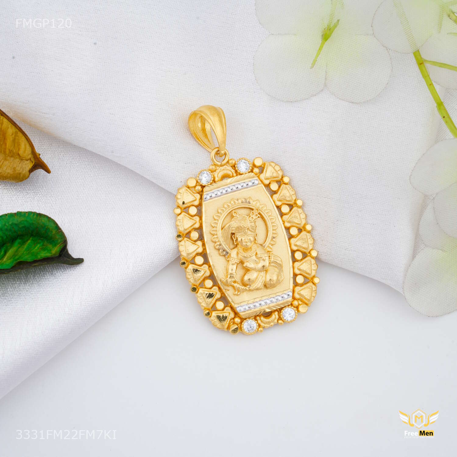 Lord Krishna ji with Rhodium Gold Plated Pendant for Men