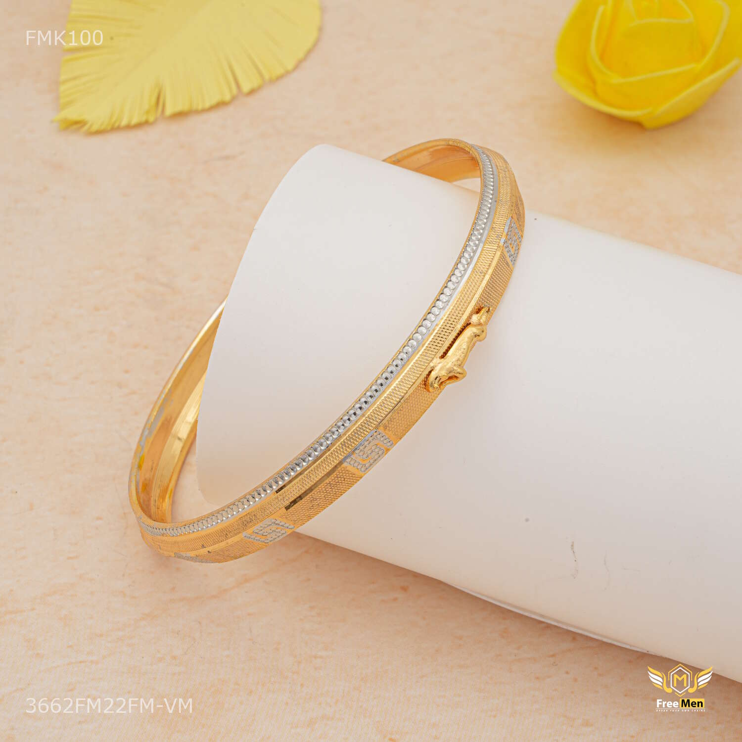 Shini Jaguar Silver Dot with Golden Lining kada for Men