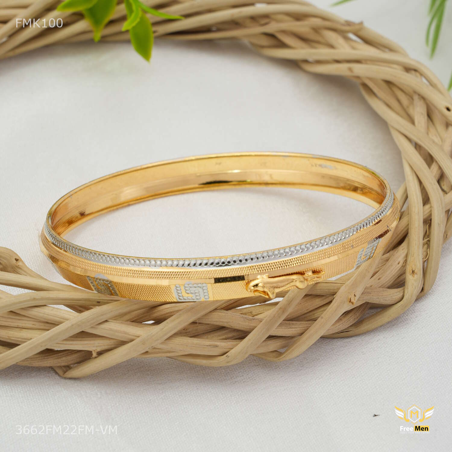 Shini Jaguar Silver Dot with Golden Lining kada for Men