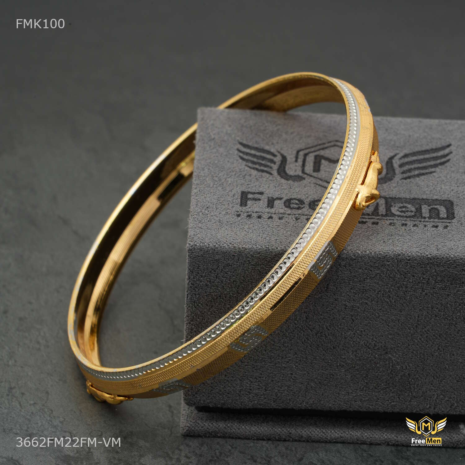 Shini Jaguar Silver Dot with Golden Lining kada for Men