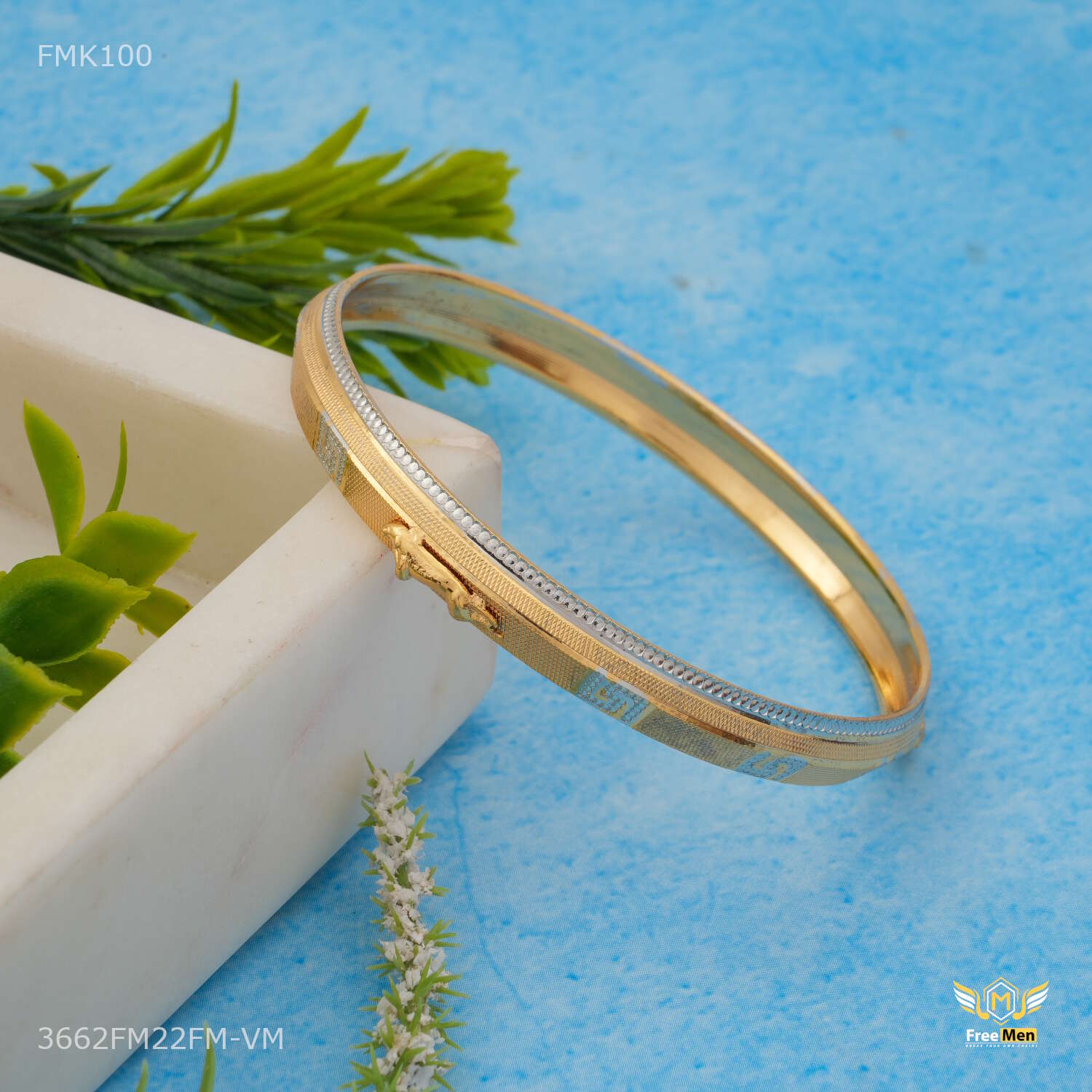 Shini Jaguar Silver Dot with Golden Lining kada for Men