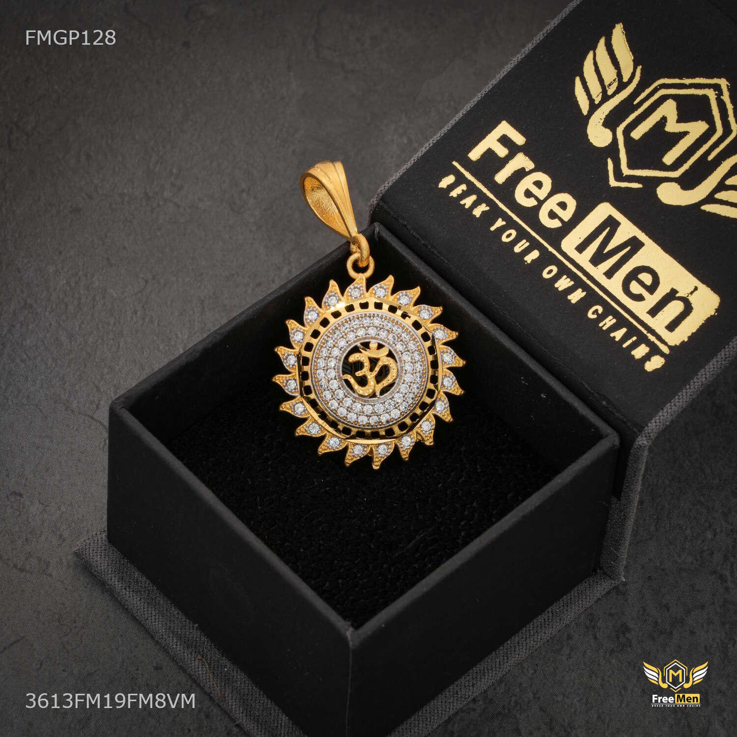 Sun AD with OM Gold Plated Pendant for Men 