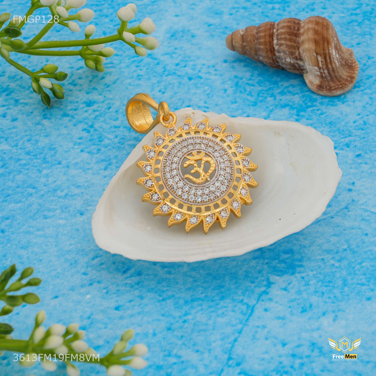 Sun AD with OM Gold Plated Pendant for Men 