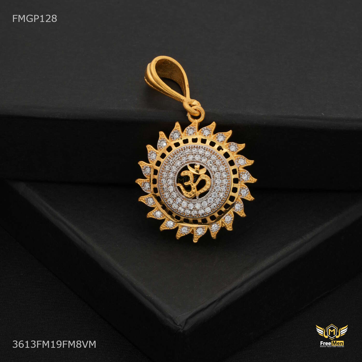 Sun AD with OM Gold Plated Pendant for Men 